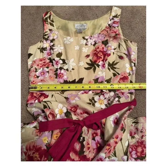 Vintage Adrianna Papell Maxi Dress Linen Floral Cottage Feminine Romantic - Picture 5 of 6